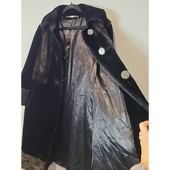 VINTAGE Coat Womens Black Genuine Fur Penney Lane 60s Size Medium - Picture 8 of 14